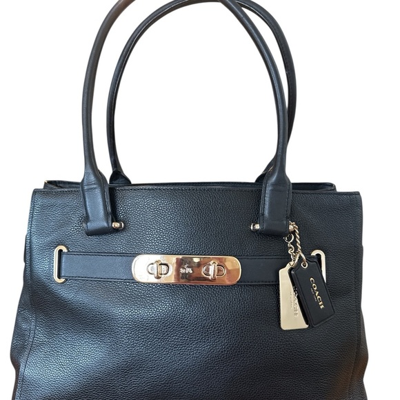 Coach Swagger Black Pebbled Leather Satchel Tote Bag - Picture 1 of 16